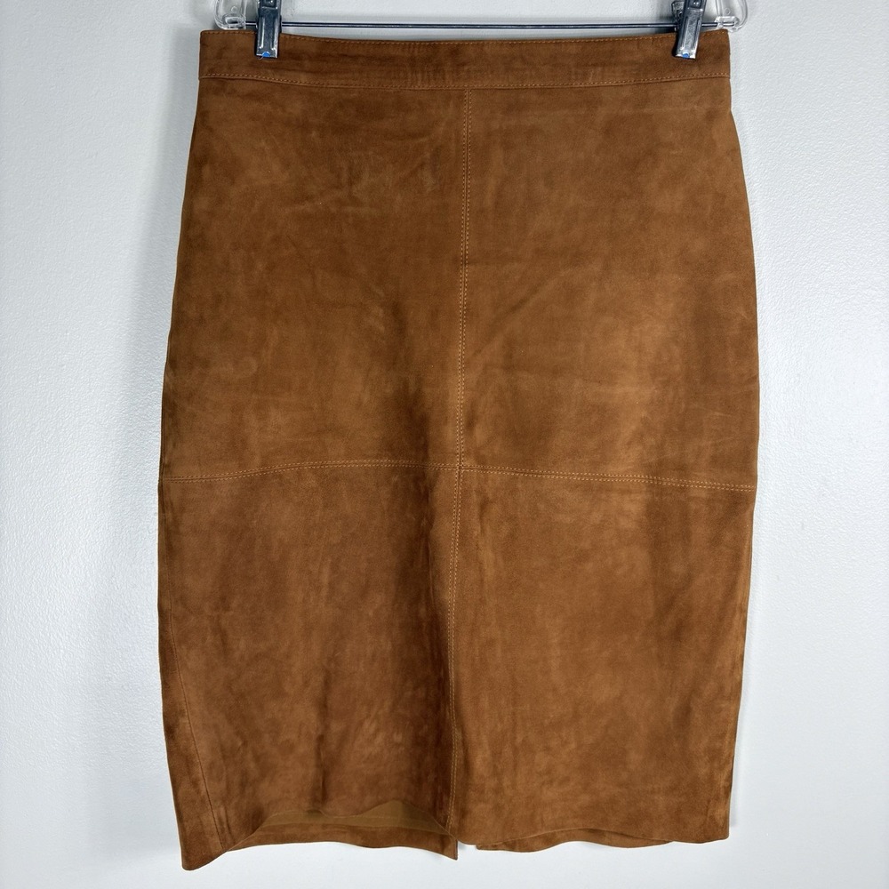 Talbots Women's 12 Brown 100% Goat Suede Lined Soft Zip Back Pencil Sheath Skirt